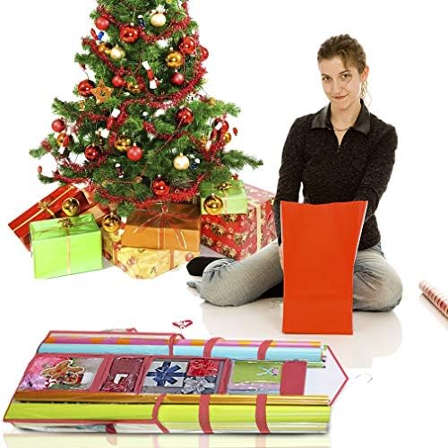 ProPik Hanging Double Sided Wrapping Paper Storage Organizer With Multiple Pockets Organize Your Gift Wrap, Gift Bags Bows Ribbons 40"X17" Fits 40 Inch Rolls Clear PVC Bag (Red) - Image 5