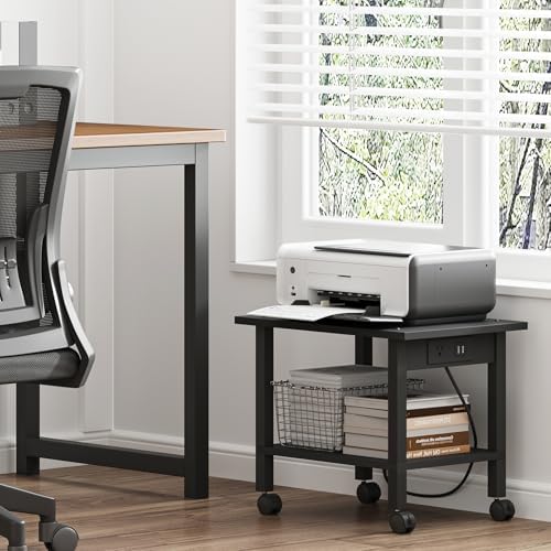 TUTOTAK Printer Stand, 2 Tier Rolling Printer Cart with Charging Station - Image 2
