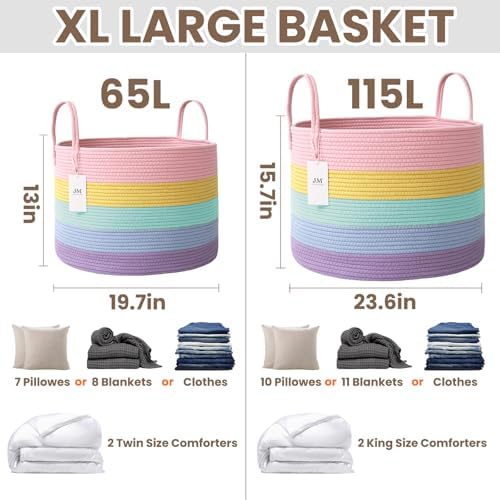 JMvicyroam 115L Extra Large Machine Washable Cotton Rope Blanket Basket - Image 3