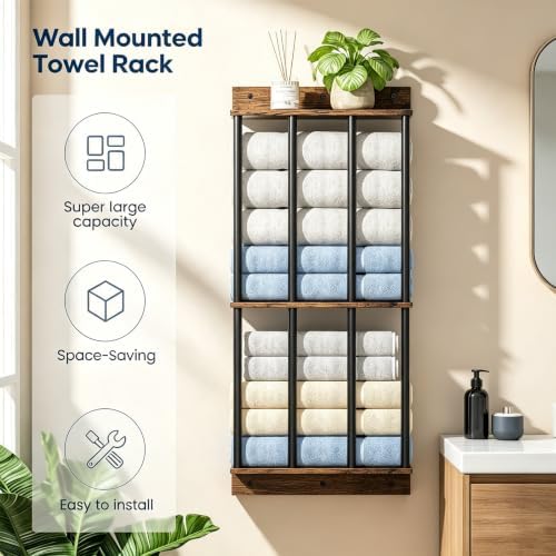 Wall Mounted Towel Rack, Wood & Metal Towel Holder for Bathroom Wall - Image 4