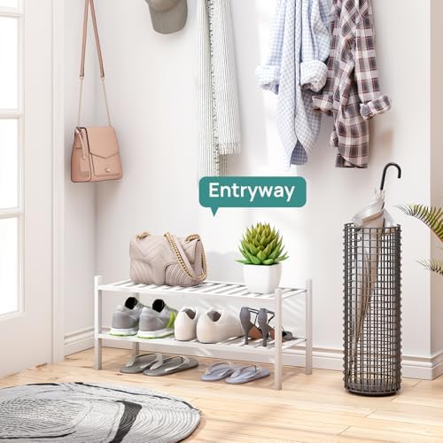 viewcare White Shoe Rack for Entryway, 2 Tier Shoe Organizer for Hallway Closet, Bamboo Wood Shoe Racks for Indoor Outdoor (White, 2-Tier) - Image 2