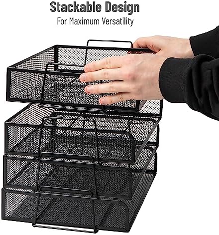 Mind Reader Stackable Paper Tray, Desktop Organizer, File Storage, Office, Metal Mesh, 4 Pcs., Black (Pack of 4) - Image 4
