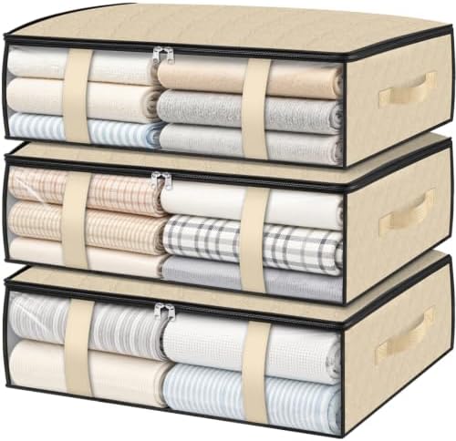 3 Pack Storage Bags, 40L Clothes Storage Containers, Storage Bins, Beige by StorageRight
