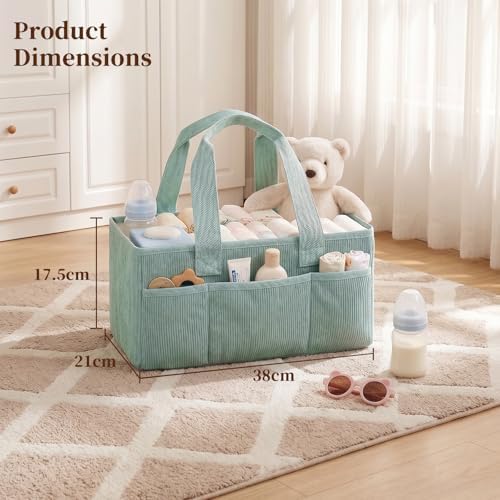 Baby Diaper Caddy Organizer with Portable Changing Mat-Portable Baby Organizers and Storage, Gift for Baby Shower, Corduroy Baby Essentials Organizer with Removable Dividers (Green) - Image 2