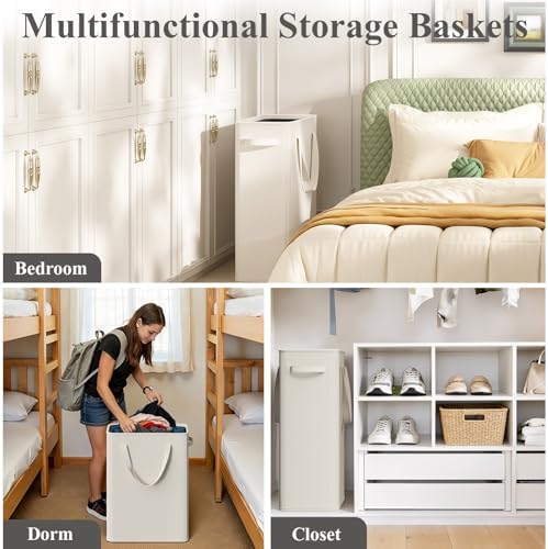 Optish 50L Slim Laundry Hamper, Baby Hamper for Nursery with Handles, Narrow Laundry Basket for Dorm, Bedroom, Living Room, Collapsible Laundry Basket, White - Image 7