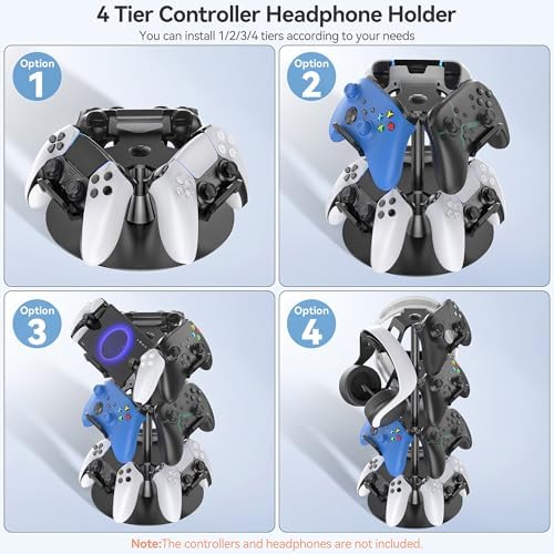Headset Stand 4 Tiers for Desk, Rotatable Gaming Controller Stand for PS5/PS4/Xbox/Switch2/PS Portal/Phone, Universal PC Gamer Gift Accessory Controller/Headphone Holder for 12 Packs Controller - Image 2