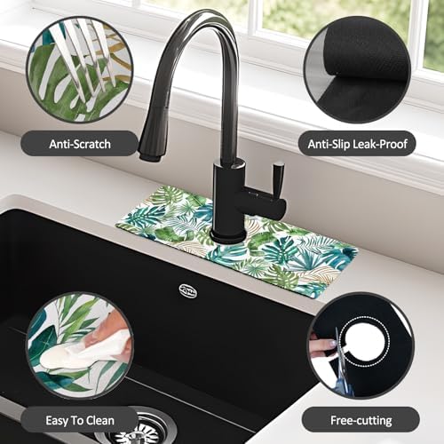 15" X 5.5" Kitchen Sink Splash Guard Faucet Mat Leaf Super Absorbent Fast Drying Faucet Guard & Draining Mat Sink Splash Guard Behind Faucet for Kitchen, Bathroom - Image 4