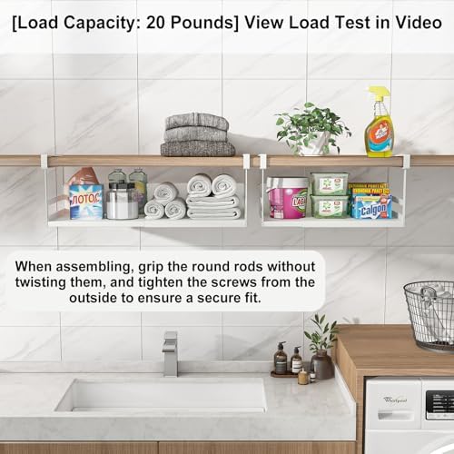Expandable Under Cabinet Shelf Organizer with 1.25 Inches Thick Clips, Heavy Duty Extendable Under Shelf Storage Basket for Pantry or Laundry Room, White, 2 Pack, Interior: 5.7" H x 8.54" D - Image 5