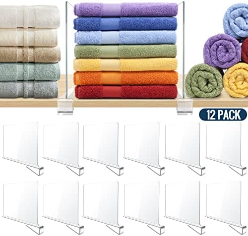 BAUMFEUER 12 Pack Clear Acrylic Shelf Dividers for Closet Shelf Organizer of Bedroom Kitchen Office Bathroom Organizer for Clothes Books Hats and Handbags by BAUMFEUER