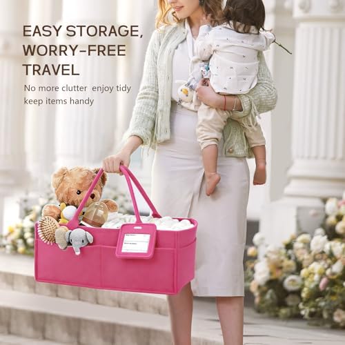 Diaper Caddy Organizer - Large Baby Caddy Organizer with Handle (Pink) - Image 6