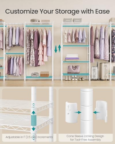 SONGMICS clothes rack, Adjustable Mesh Shelves and Hanging Rails - Image 5