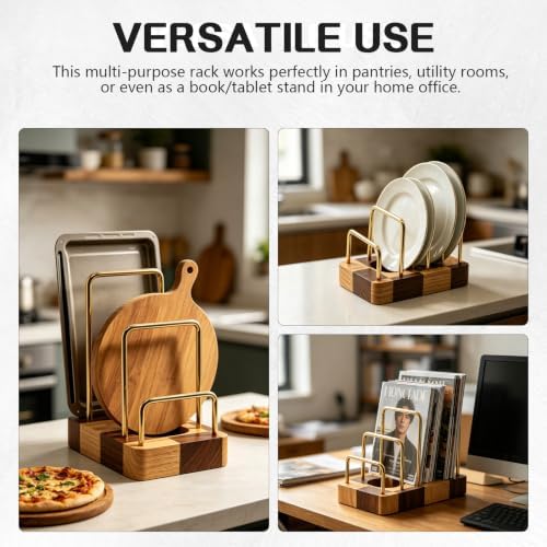Chopping Board Rack with Rubberwood Base – 3 Slot Wood Cutting Board Holder - Image 5