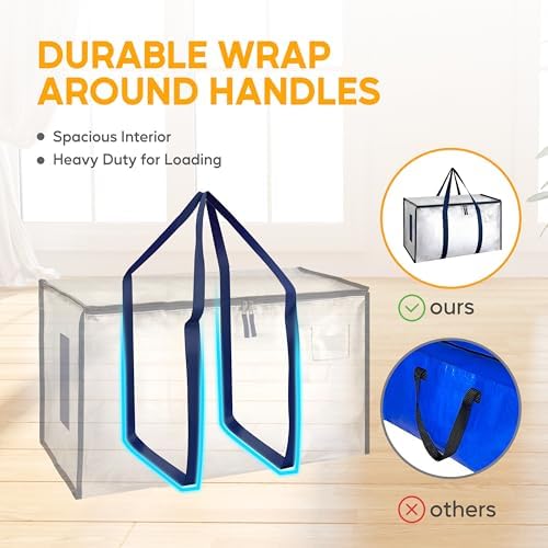 HealSmart 10 Pack Large Moving Bags with Zippers & Handles, Moving Supplies with lids, Heavy Duty Totes for Space Saving, Fold Flat, Moving and Storing, Clear - Image 2