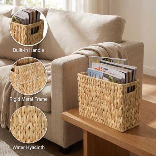 Magazine Holder with Handle, Handwoven Magazine Basket - Image 3