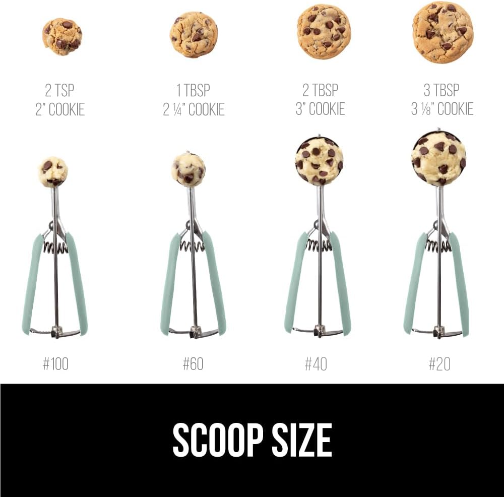 GORILLA GRIP Stainless Steel Cookie Scoop for Baking, 3 TBSP, Multipurpose Melon Baller, Meatball Spring Scoops, Perfect Portion Sizes, Easy Food Release, Scooper Size 20, BPA-Free Kitchen Tool, Mint