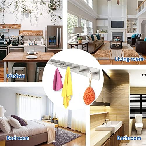 Coat Rack Wall Mounted, White Coat Hooks Screw in, Stainless Steel Door Hooks for Hanging Hat Towels Clothes, Hook Rail with 8 Round Hangers (Silver, 8 Hooks) - Image 4