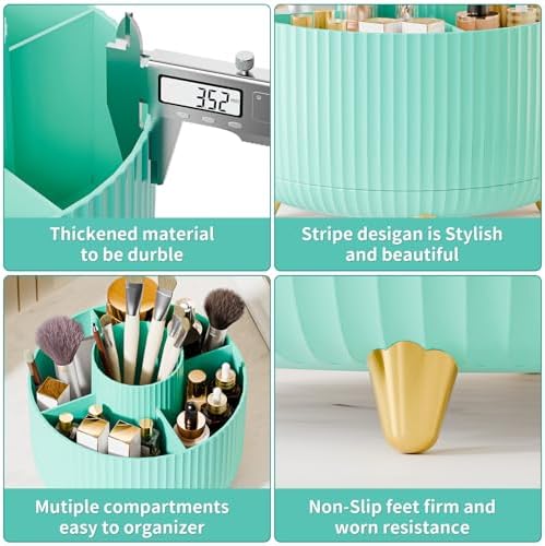 fanado 360° Rotate Makeup Brush Holder Organizer, Makeup Organizers Countertop, Makeup organization and Skincare Storage for Vanity, Desktop, Bathroom (Mint Green) - Image 5