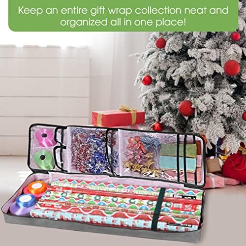 Christmas Wrapping Paper Storage Bag with Pockets | Gift Wrap Organizer Container | 37” x 14” x 4” | Underbed Durable Box Made of 600D Oxford Material (Gray) - Image 5