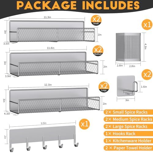 Magnetic Spice Rack for Refrigerator, 10 Pack 100% Metal Strong Magnet Shelf, Moveable Spice Organizer W/ Adjustable Paper Towel Holder, Hook Rack & Utensil Caddy, Home Kitchen Laundry Storage, Grey - Image 2
