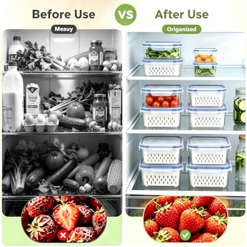 3 Pack Fruit Storage Containers for Fridge with Removable Colander - Image 2