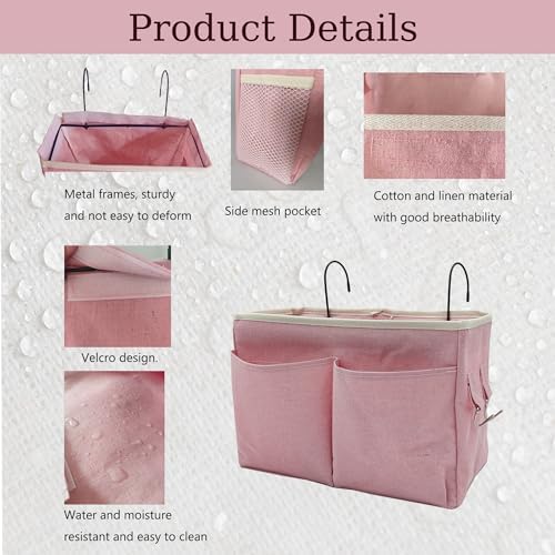 Bedside Caddy, Hanging Storage Bag with Hooks for Bunk & Dorm Bed Rails - Image 3