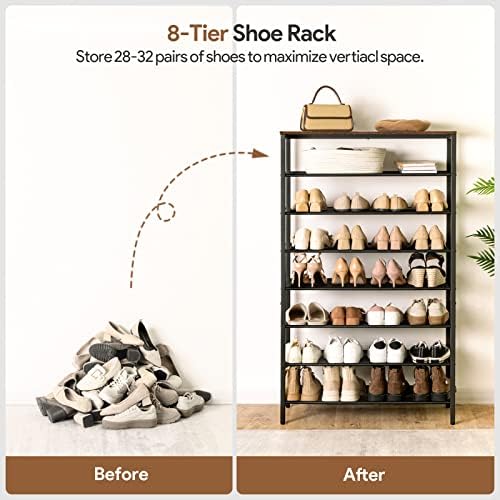 MAHANCRIS 8 Tier Shoe Rack Organizer for Closet, Holds 28-32 Pairs, Tall Metal Shoe Storage Shelf for Entryway Bedroom, Sturdy Freestanding Shoe Rack Space Saving, Large Capacity, Rustic Brown - Image 4