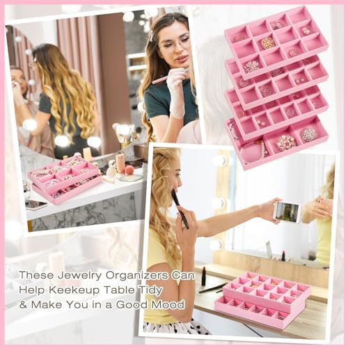 Junkin 12 Pcs Velvet Jewelry Organizer Tray, Stackable Storage - Image 6