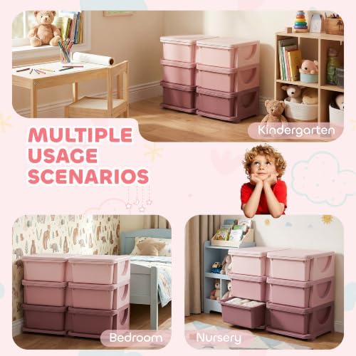Qaba 6 Drawers Kids Storage Unit 3 Tier Toy Organizers Pink - Image 5