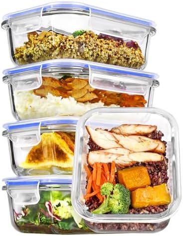 Vtopmart 5Pack 22oz Glass Storage Containers with Lids, Blue by Vtopmart