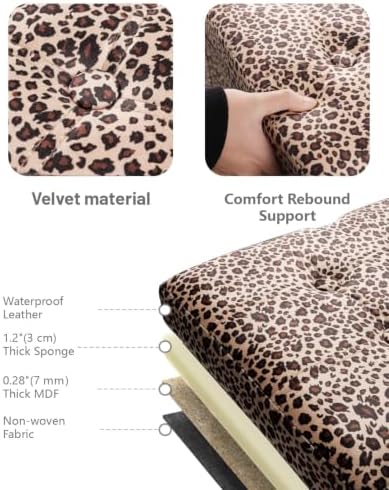 AmasSmile Footrest Ottoman Storage Bench, 34" Velvet Folding Chest,Leopard - Image 5