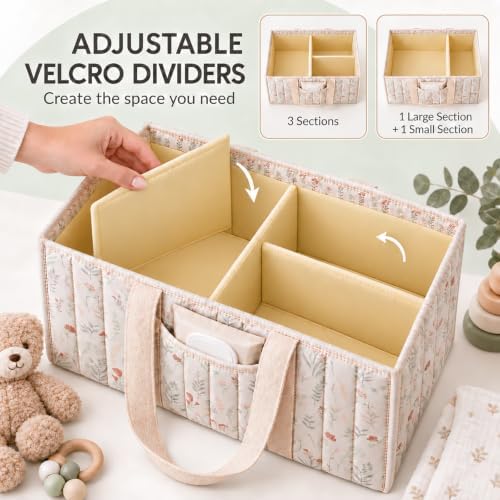 Floral Diaper Caddy Organizer, Baby Essentials Storage Basket - Image 5
