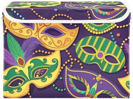 Mardi Gras Mask Storage Bins with Lids and Carrying Handle,Foldable Storage Boxes Organizer Containers Baskets Cube with Cover for Home Bedroom Closet Office by LLCxigua