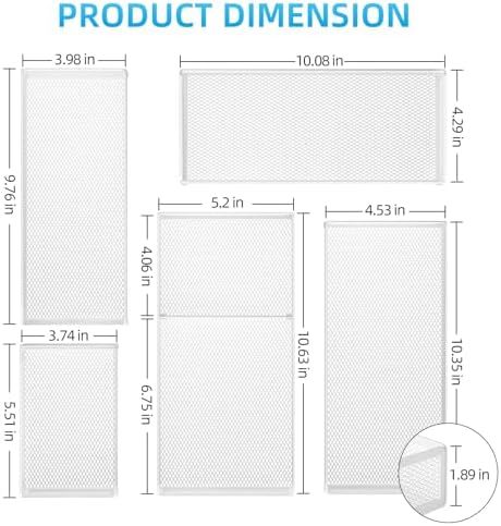 Marbrasse 5 Pack Desk Drawer Organizer Set, Mesh Drawer Storage Trays with 1 Adjustable Divider, Desk Organizers and Accessories, 5 PCS Drawer for Office Supplies, Makeup & Vanity (White) - Image 2