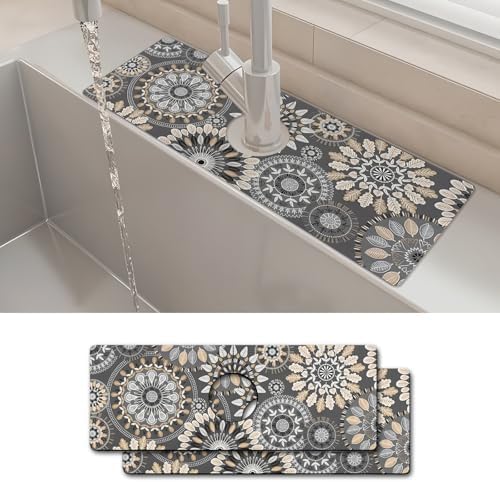 2PCS 15" X 5.5" Kitchen Sink Splash Guard Faucet Mat Mandala Super Absorbent Fast Drying Faucet Guard & Draining Mat Sink Splash Guard Behind Faucet for Kitchen, Bathroom by Unknown