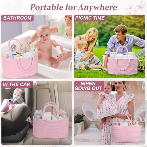 19L Baby Diaper Caddy Organizer, 16.8"x9.8"x9" Cotton Rope Diaper Basket, Changing Table Storage Caddy With Removable Divider, Baby Basket for Nursery, Car, Diapers, Baby Shower Gifts for Newborn - Image 4