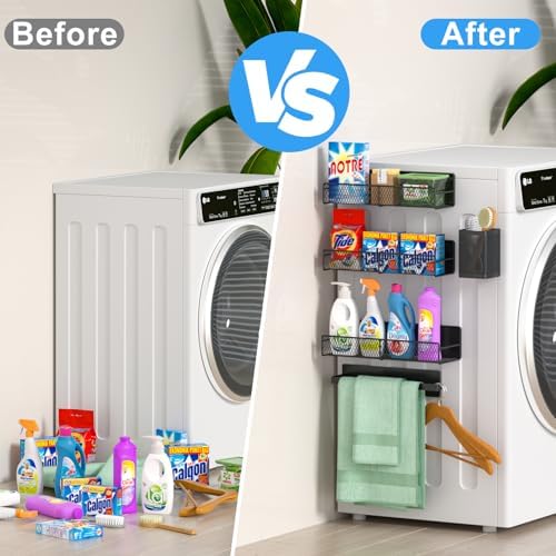 Magnetic Shelves for Washing Machine 6 Pack, Heavy-Duty Metal Magnetic Laundry Organizer Black W/ Hanger Organizer, Tool Holder, Space Saving Shelf for Home Kitchen Closet & Laundry Room Organization - Image 5