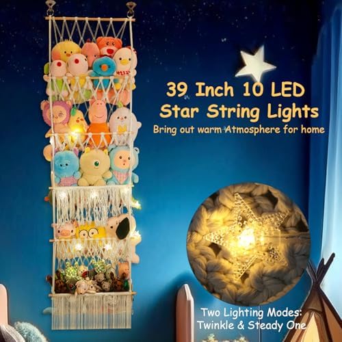 5 Tier Stuffed Animal Storage Net, 17x61'' Large Plushie Net, Beige - Image 4