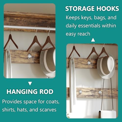 Shoe Cabinet for Entryway with 3 Flip Drawers, Brown Tall Wood Shoe Storage Cabinet with Coat Rack, Narrow Hidden Slim Freestanding Shoe Rack Organizer, 2 in 1 Hall Tree for Living Room, Hallway - Image 4