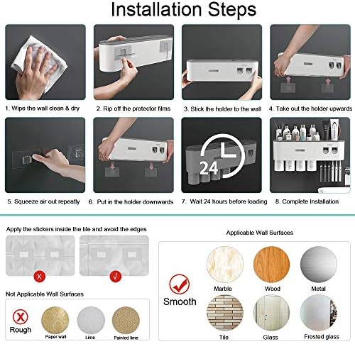 Toothbrush Holders Wall Mounted, Toothbrush Holder with Automatic Toothpaste Dispensers, 6 Brush Slots, 3 Magnetic Cups,1 Cosmetic Drawer Organizer and 1 Large Storage Tray - Image 3