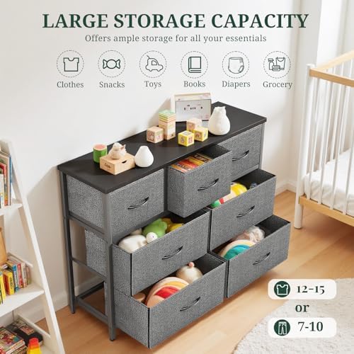 7-Drawer Dresser for Bedroom, Anti-Tip Wide Storage Organizer Fabric - Image 5