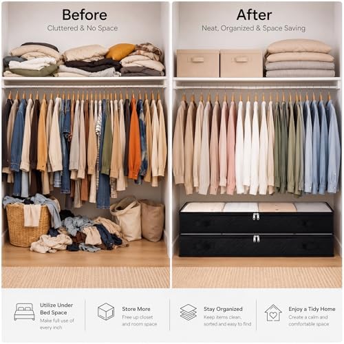 Fixwal Black Underbed Storage Bags with Clear Window and 2 Reinforced Handles Under Bed Storage Containers for Clothing, Bedding, Comforter (2 Pack) - Image 6