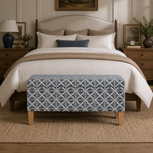 HomePop 36" Decorative Storage Bench - Blue Geometric Pattern - Image 2