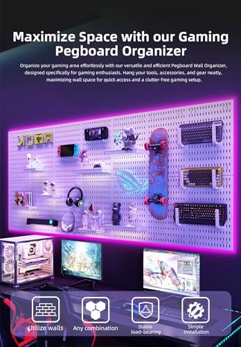 Wall Organizer Peg Board - Elevate And Declutter Your Gaming And Office - Create A Perfectly Structured Space(Black) - Image 4