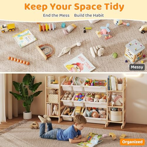 GITAWUSA Toy Storage Organizer, Kids Bookshelf with 6 Shelves, 9 Toy Bins | Toy Shelf, Storage Bin Unit, Toy Organization for Playroom, Nursery, Bedroom, Toddler Room, White, 52''W - Image 4