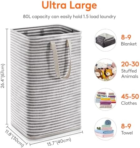 Lifewit 80L Large Laundry Baskets, Laundry Hampers Bags, 1 Pack, Black - Image 3
