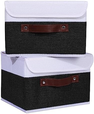 ANMINY Fabric Storage Box Bins with Lids, Black White, 10"x8"x7", 4 Pack - Image 2