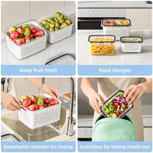 6 Pack Fruit Storage Containers for Fridge with Removable Colander - Image 3