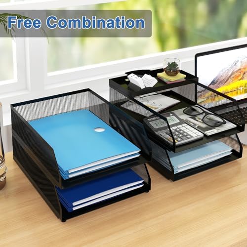 Natwind 4-Tier Stackable Metal Mesh Desk Paper Tray Organizer,Black - Image 4