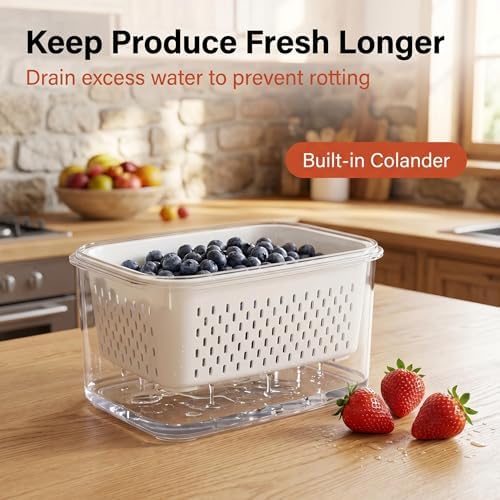 Fruit Storage Containers for Fridge, 4-Pack Fruit Containers for Fridge with Removable Colander - Airtight BPA-Free Produce Keeper, Keeps Berries Fresh 2 Weeks, Stackable Produce Storage - Image 2