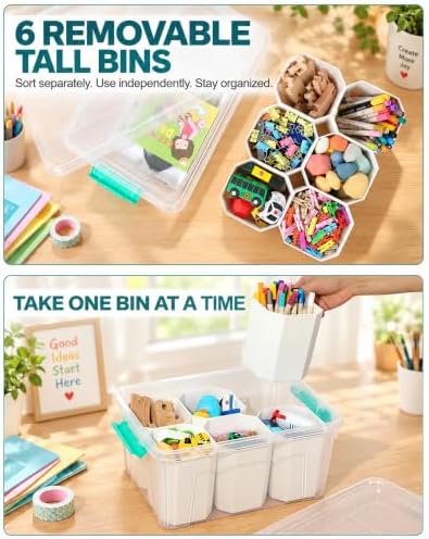 EOENVIVS Clear Storage Boxes with 6 Tall Inserts, Large Plastic Organizer Box with Lid and Handles, 15.94x11.61x7.28 Inches, Multi-Functional Container for Cosmetics, Toys, School Supplies - Image 5